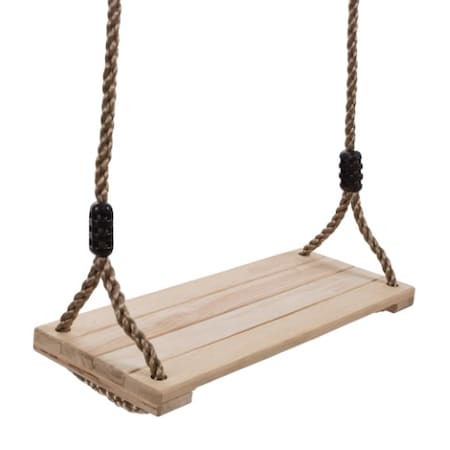 Wooden Swing, Outdoor Flat Bench Seat With Adjustable Nylon Hanging Rope Playset For Kids